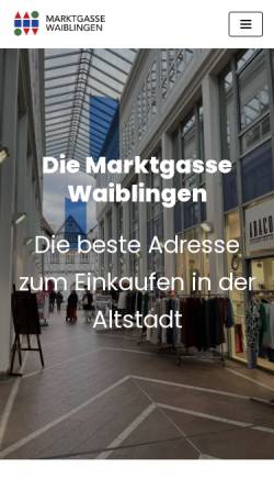 Vorschau der mobilen Webseite marktgasse-waiblingen.de, Einkaufs- und Dienstleistungszentrum Marktgasse