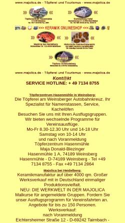 Vorschau der mobilen Webseite www.majolica.de, Töpferhaus Hasenmühle