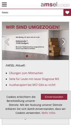 Vorschau der mobilen Webseite www.amsel.de, AMSEL e.V. - Aktion Multiple Sklerose Erkrankter