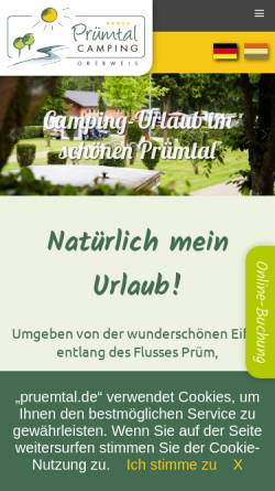 Vorschau der mobilen Webseite www.pruemtal.de, Prümtal Camping und Köhler Stuben