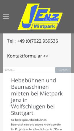Vorschau der mobilen Webseite www.mietpark-jenz.de, Mietpark Jenz GmbH