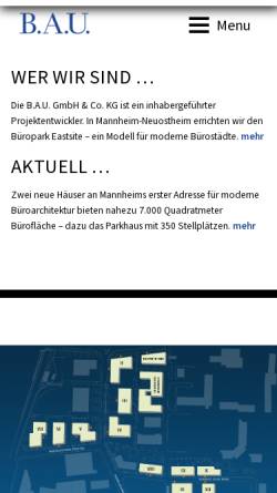 Vorschau der mobilen Webseite www.bau-mannheim.de, BAU Mannheim Bauträgergesellschaft mbH