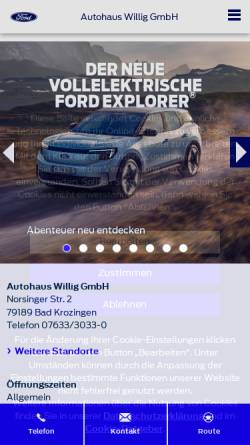 Vorschau der mobilen Webseite ford-willig.de, Autohaus Willig GmbH Ford