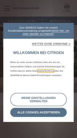 Vorschau der mobilen Webseite www.citroen-haendler.de, Autohaus Rüd
