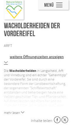 Vorschau der mobilen Webseite www.wacholderheiden.de, Wacholderheiden der Osteifel