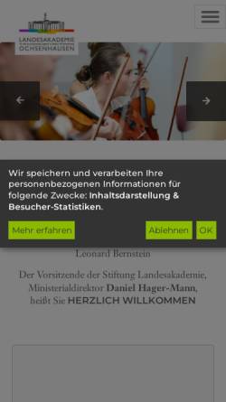 Vorschau der mobilen Webseite www.landesakademie-ochsenhausen.de, Landesakademie für die musizierende Jugend - Ochsenhausen