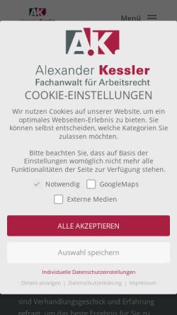 Vorschau der mobilen Webseite www.kanzlei-kessler.de, Rechtsanwalt Kessler
