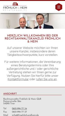 Vorschau der mobilen Webseite www.froehlichundhein.de, Rechtsanwälte Fröhlich & Hein