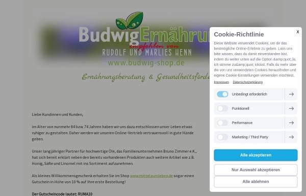 Vorschau von www.budwig-ernaehrung.de, Ernährungsberatung Marlies und Rudolf Henn