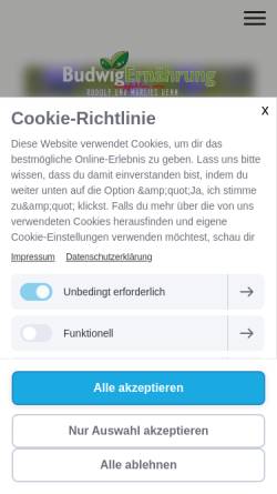 Vorschau der mobilen Webseite www.budwig-ernaehrung.de, Ernährungsberatung Marlies und Rudolf Henn
