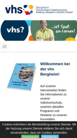 Vorschau der mobilen Webseite www.vhs-bergheim.de, Zweckverband Volkshochschule Bergheim