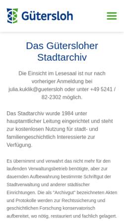 Vorschau der mobilen Webseite www.stadtarchiv.guetersloh.de, Stadtarchiv Gütersloh
