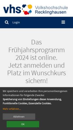 Vorschau der mobilen Webseite www.vhs-recklinghausen.de, Volkshochschule der Stadt Recklinghausen