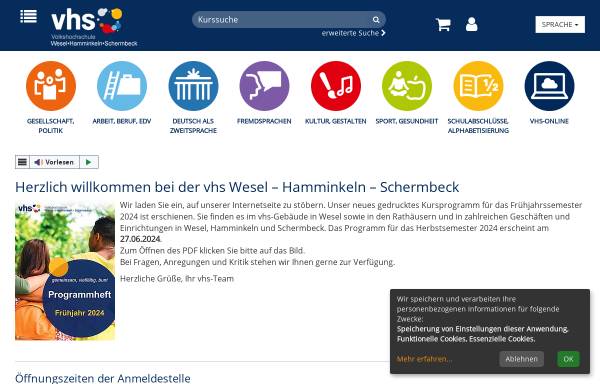 Vorschau von www.vhswesel.de, VHS Wesel - Hamminkeln - Schermbeck