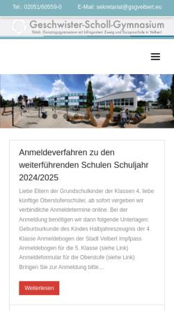 Vorschau der mobilen Webseite www.gsgvelbert.de, Geschwister-Scholl-Gymnasium