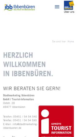 Vorschau der mobilen Webseite www.tourismus-ibbenbueren.de, Stadtmarketing und Tourismus in Ibbenbüren