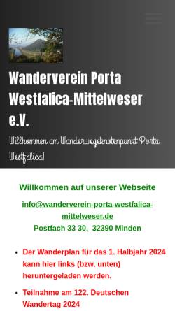 Vorschau der mobilen Webseite www.wanderverein-porta-westfalica-mittelweser.de, Wanderverein Porta Westfalica-Mittelweser e.V.