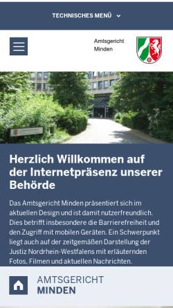 Vorschau der mobilen Webseite www.ag-minden.nrw.de, Amtsgericht Minden