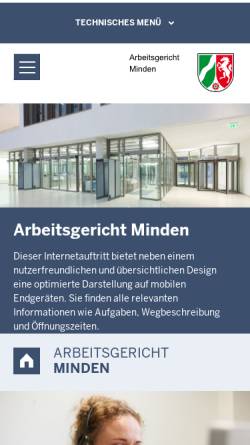 Vorschau der mobilen Webseite www.arbg-minden.nrw.de, Arbeitsgericht Minden