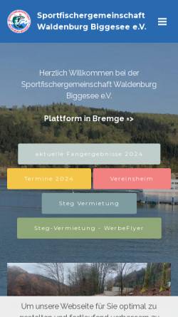 Vorschau der mobilen Webseite angeln-biggesee.de, Sportfischergemeinschaft Waldenburg Biggesee e.V.