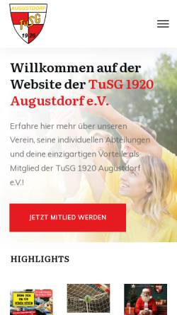 Vorschau der mobilen Webseite www.tusg-augustdorf.de, Turn- und Sportgemeinde 1920 Augustdorf e.V.