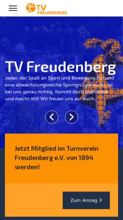 Vorschau der mobilen Webseite www.tv-freudenberg.de, Turnverein Freudenberg e.V. 1894
