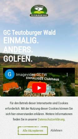 Vorschau der mobilen Webseite www.gctw-halle.de, Golf Club Teutoburger Wald