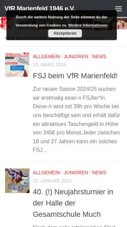Vorschau der mobilen Webseite www.vfr-marienfeld.de, VfR Marienfeld 1946 e.V.