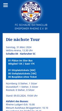 Vorschau der mobilen Webseite www.emspower.de, FC Schalke 04-Fanclub Emspower Rheine e.V. 1991
