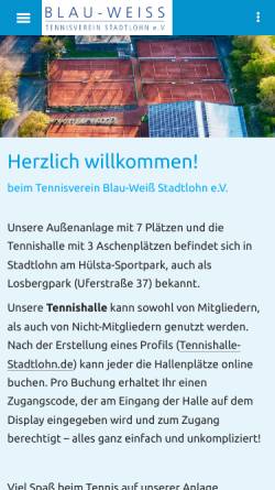 Vorschau der mobilen Webseite www.tennis-stadtlohn.de, Tennisverein Blau-Weiß Stadtlohn e.V.