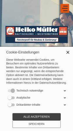 Vorschau der mobilen Webseite www.tischlerei-mueller-stoecken.de, Tischlerei Heiko Müller, Stöcken