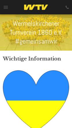 Vorschau der mobilen Webseite www.wtv1860.de, Wermelskirchener Turnverein e.V. 1860
