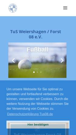 Vorschau der mobilen Webseite www.tus08.de, TuS Weiershagen - Forst 08 e.V.
