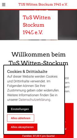 Vorschau der mobilen Webseite www.tus-witten-stockum.de, TuS Witten-Stockum 1945 eV.