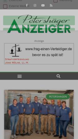 Vorschau der mobilen Webseite www.petershaeger-anzeiger.de, Petershäger Anzeiger Verlags GmbH & Co. KG