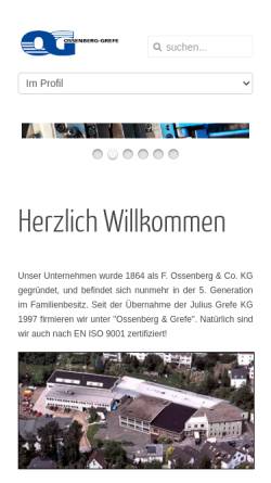 Vorschau der mobilen Webseite www.ossenberg-grefe.de, Ossenberg & Grefe GmbH & Co KG Metallwaren