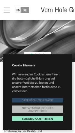 Vorschau der mobilen Webseite www.vom-hofe-draht.de, Vom Hofe Drahtwerke GmbH