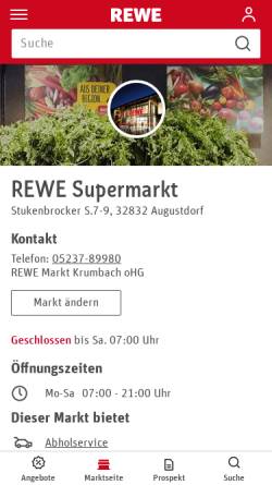 Vorschau der mobilen Webseite www.rewe-augustdorf.de, REWE Markt Krumbach OHG