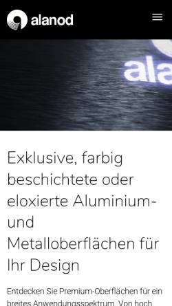 Vorschau der mobilen Webseite www.alanod.de, ALANOD Aluminium-Veredelung GmbH & Co KG