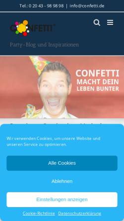 Vorschau der mobilen Webseite confetti.de, Events und Feste feiern - Confetti.de