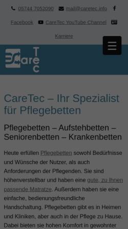 Vorschau der mobilen Webseite www.caretec.info, CareTec GmbH - Pflegesysteme