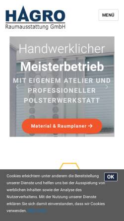 Vorschau der mobilen Webseite www.gardinen-hagro.de, HAGRO Raumausstattung GmbH