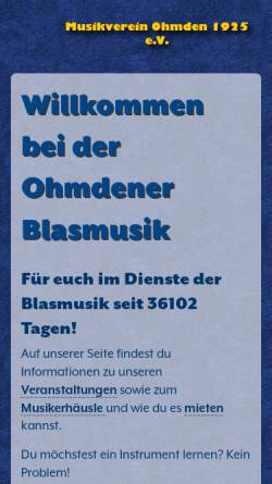 Vorschau der mobilen Webseite www.ohmdener-blasmusik.de, Musikverein Ohmden 1925 e.V.