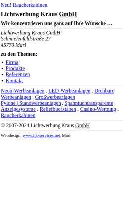 Vorschau der mobilen Webseite www.lichtwerbung-kraus.de, Lichtwerbeanlagen Horst Kraus GmbH