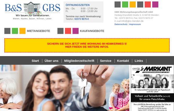 Vorschau von www.gbs-menden.de, B&S Bau- und Siedlungsgenossenschaft eG und GBS Wohnungsbaugesellschaft mbH