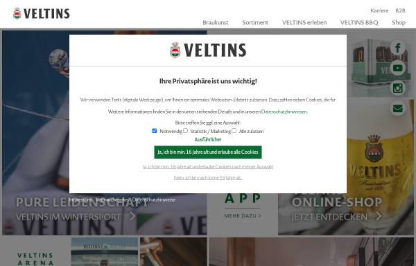 Vorschau von www.veltins.de, Brauerei C.& A. VELTINS GmbH & Co. KG