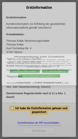 Vorschau der mobilen Webseite www.versicherungsmakler-moers.de, Versicherungsmakler, Inh. Andreas Imhof