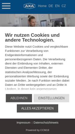 Vorschau der mobilen Webseite www.axa-maschinenbau.de, AXA-Entwicklungs- und Maschinenbau GmbH