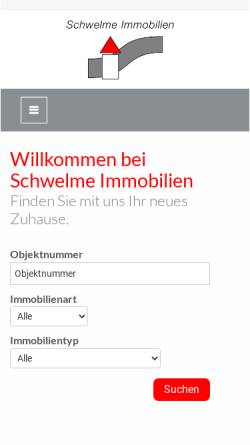 Vorschau der mobilen Webseite www.schwelme.de, Horst Prange, Schwelme Immobilien