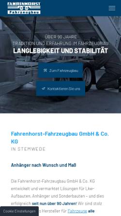 Vorschau der mobilen Webseite www.fahrzeugbau-fahrenhorst.de, Fahrenhorst Fahrzeugbau GmbH & Co. KG